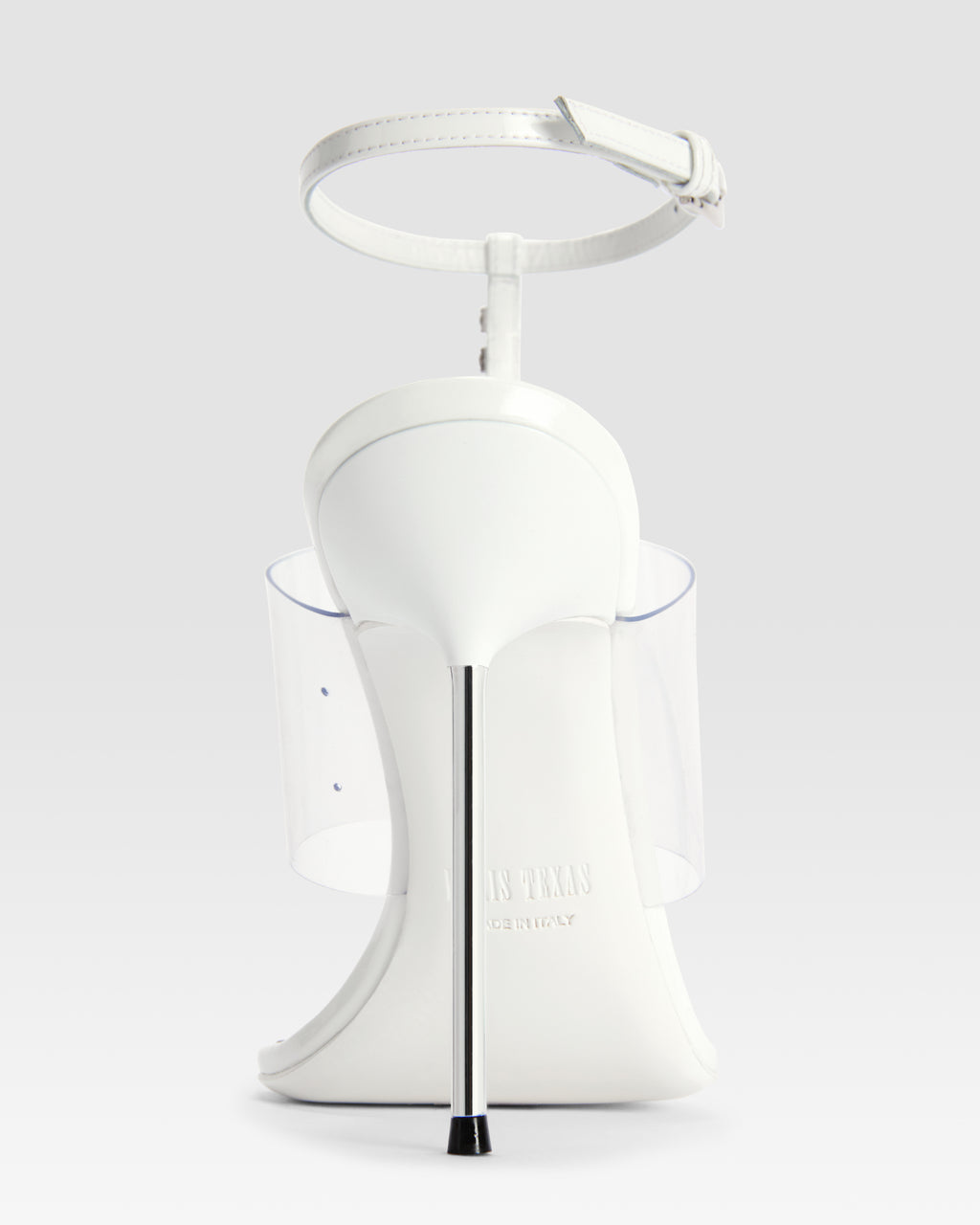 T-strap sandals in optic white patent leather with stud detailing