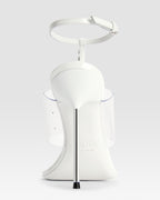 T-strap sandals in optic white patent leather with stud detailing