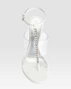 Sandali a T in vernice bianco ottico con castoni ricamati