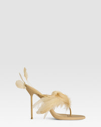 Thong mules in black crepe satin — HONEY