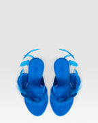 Zehensteg-Pantoletten aus turkisfarbenem Crepe Sa-tin