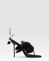 Thong mules in black crepe satin — BLACK