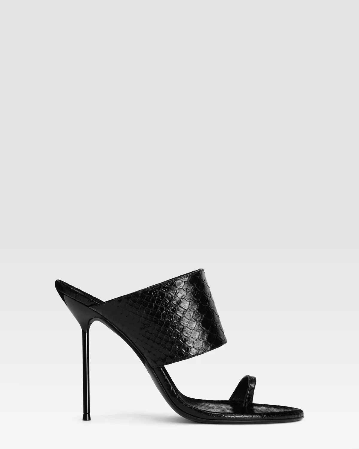 Mules tong avec anneau en cuir imprime python noir