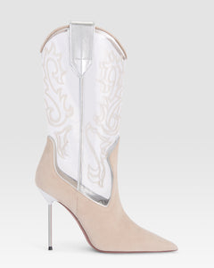 Boots in ice grey calf suede leather