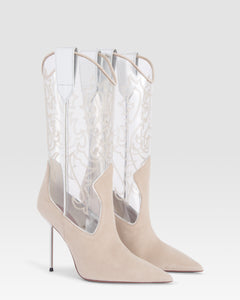 Boots in ice grey calf suede leather