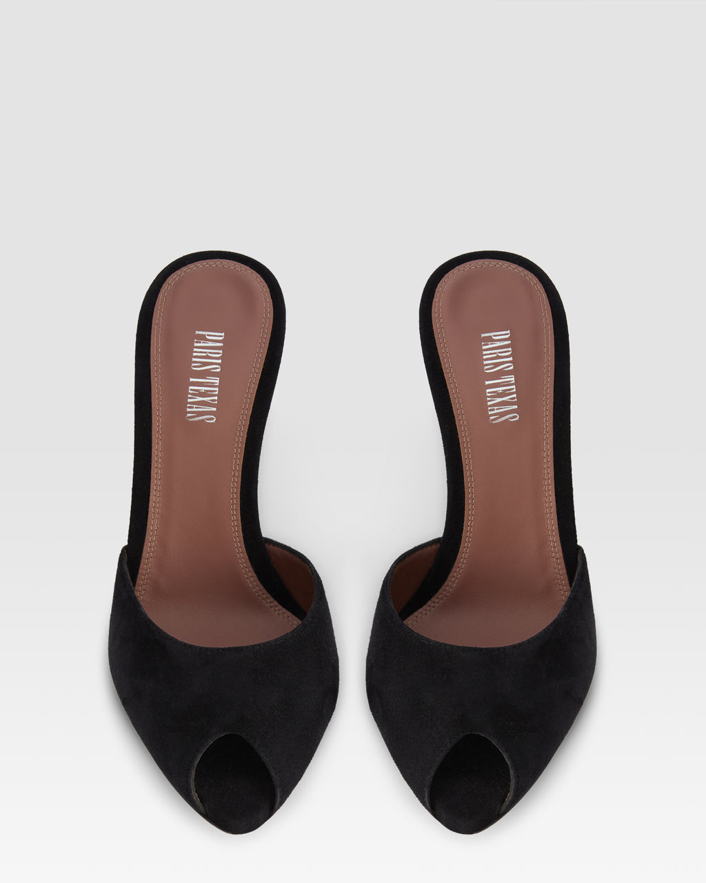 Pantoletten mit offener Spitze aus schwarzem Kalbsveloursleder