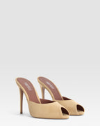 Mules open-toe in sand calf suede leather