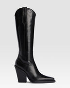 Bottes de cowboy en cuir de veau noir brillant