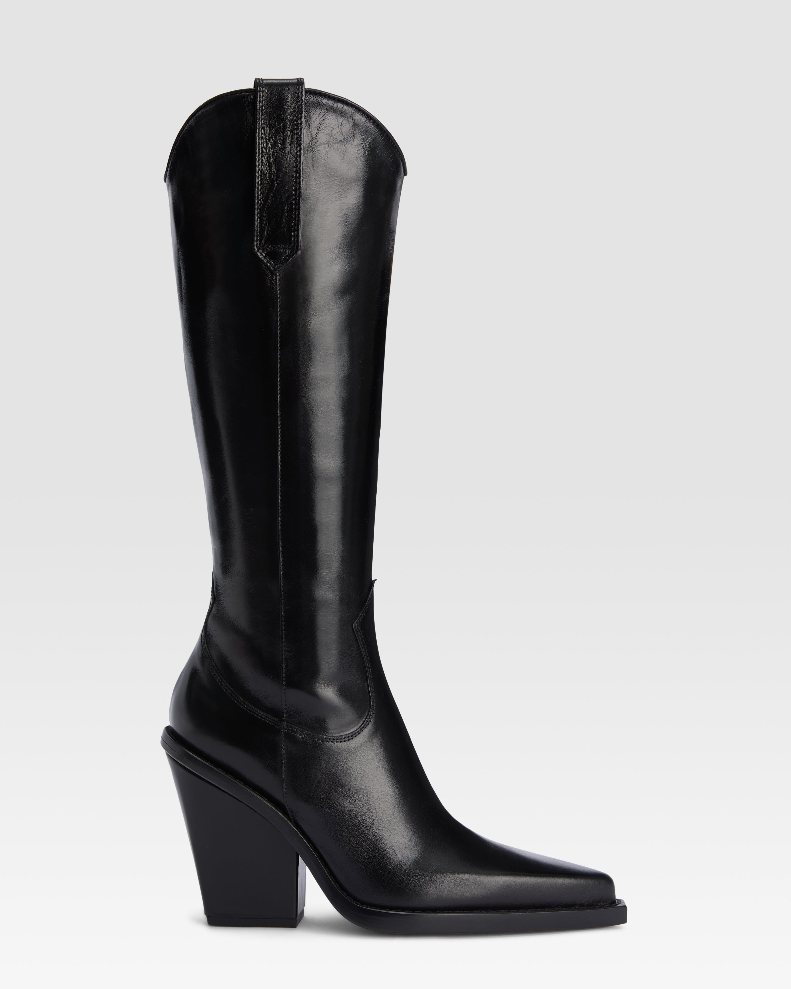 Bottes de cowboy en cuir de veau noir brillant