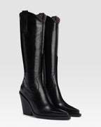 Bottes de cowboy en cuir de veau noir brillant