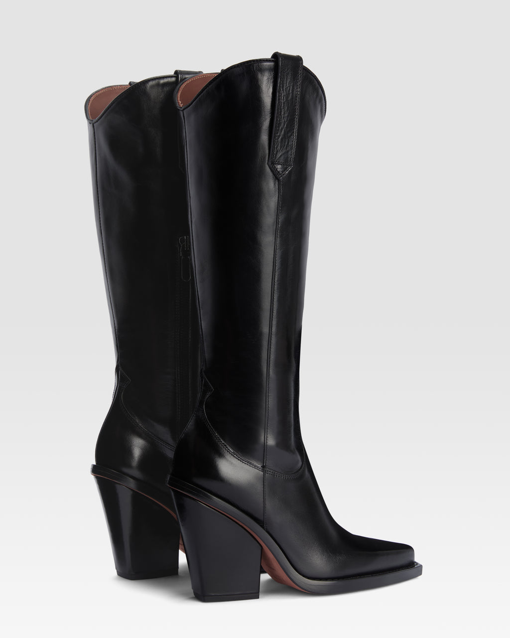 Bottes de cowboy en cuir de veau noir brillant