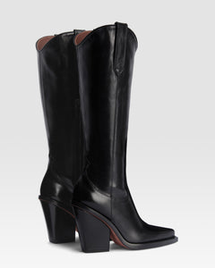 Bottes de cowboy en cuir de veau noir brillant
