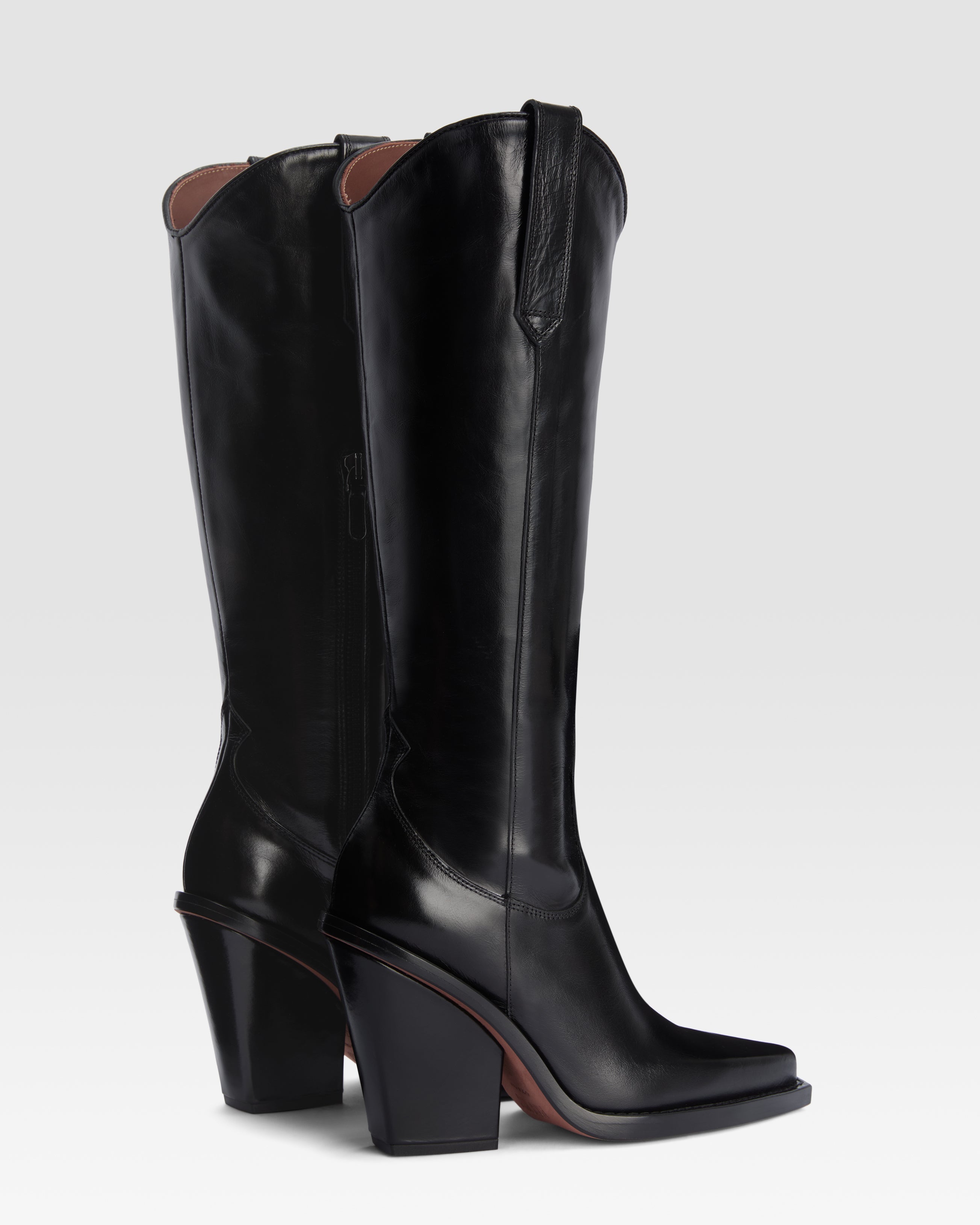 Bottes de cowboy en cuir de veau noir brillant