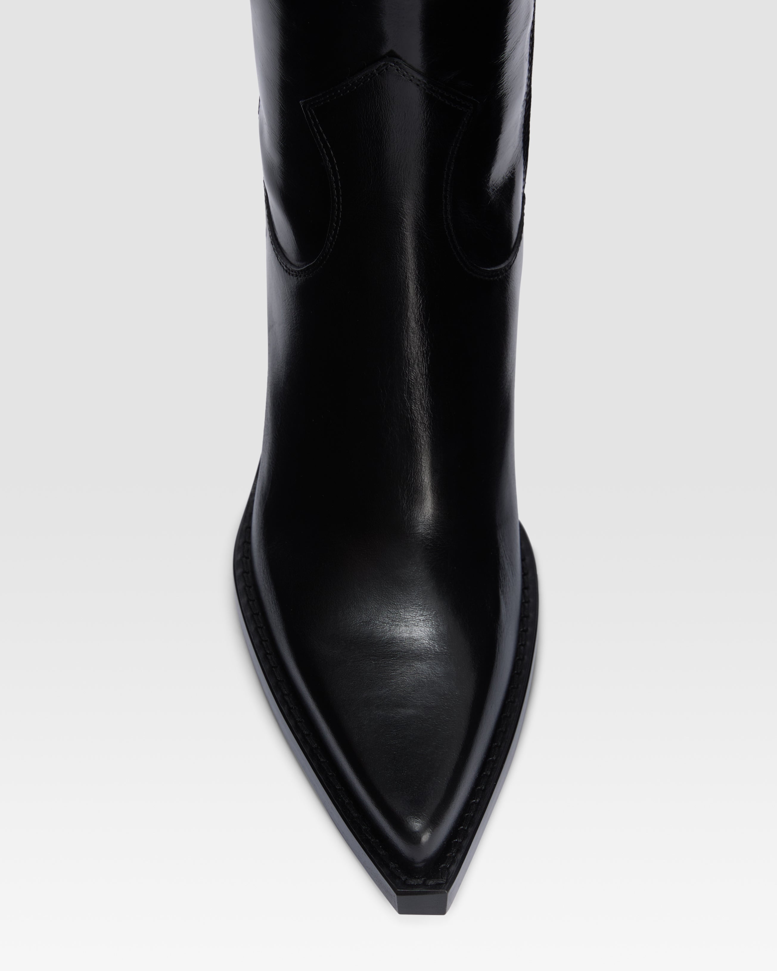 Bottes de cowboy en cuir de veau noir brillant