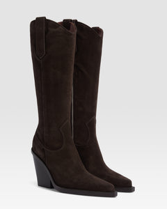 Bottes de cowboy en cuir de veau suede couleur ebene