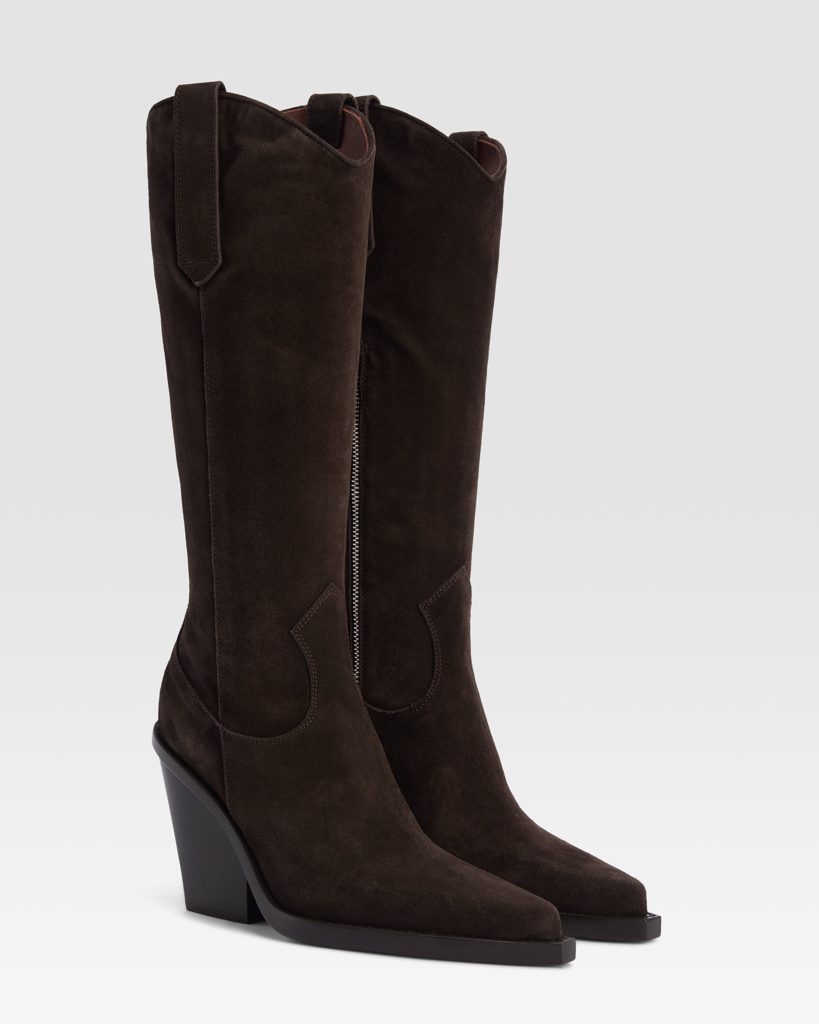 Bottes de cowboy en cuir de veau suede couleur ebene