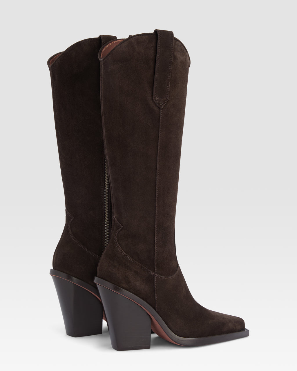Bottes de cowboy en cuir de veau suede couleur ebene