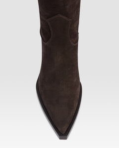 Bottes de cowboy en cuir de veau suede couleur ebene