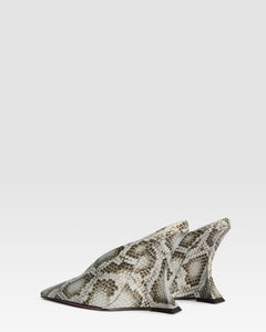 Sabots en cuir imprime python couleur denim