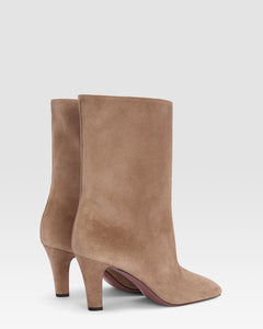 Ankle boots in taupe calf suede leather