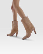 Ankle boots in taupe calf suede leather