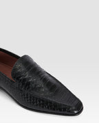 Loafers in black printed python leather