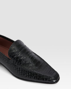 Loafers in black printed python leather