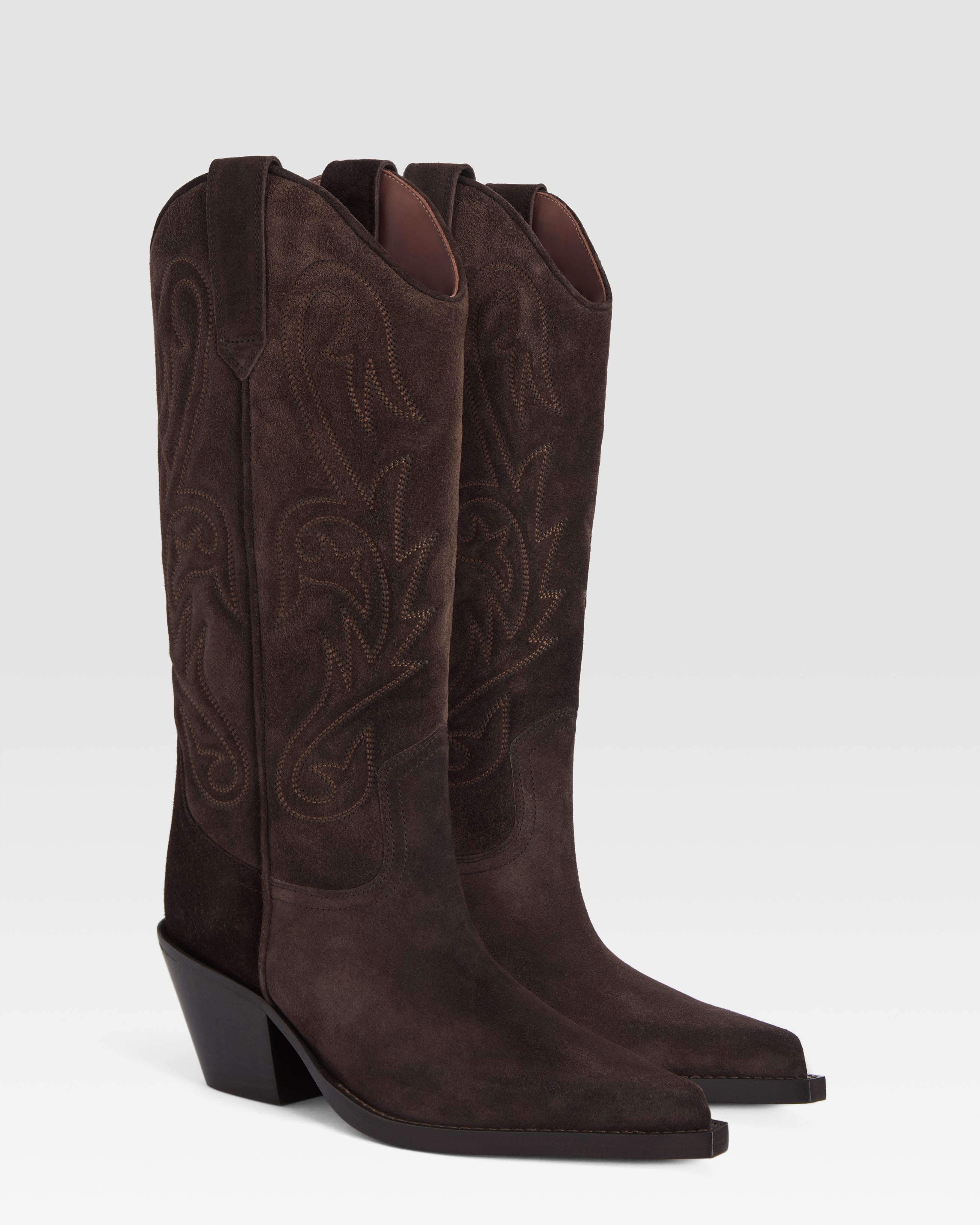 Texan boots in ebony calf suede leather