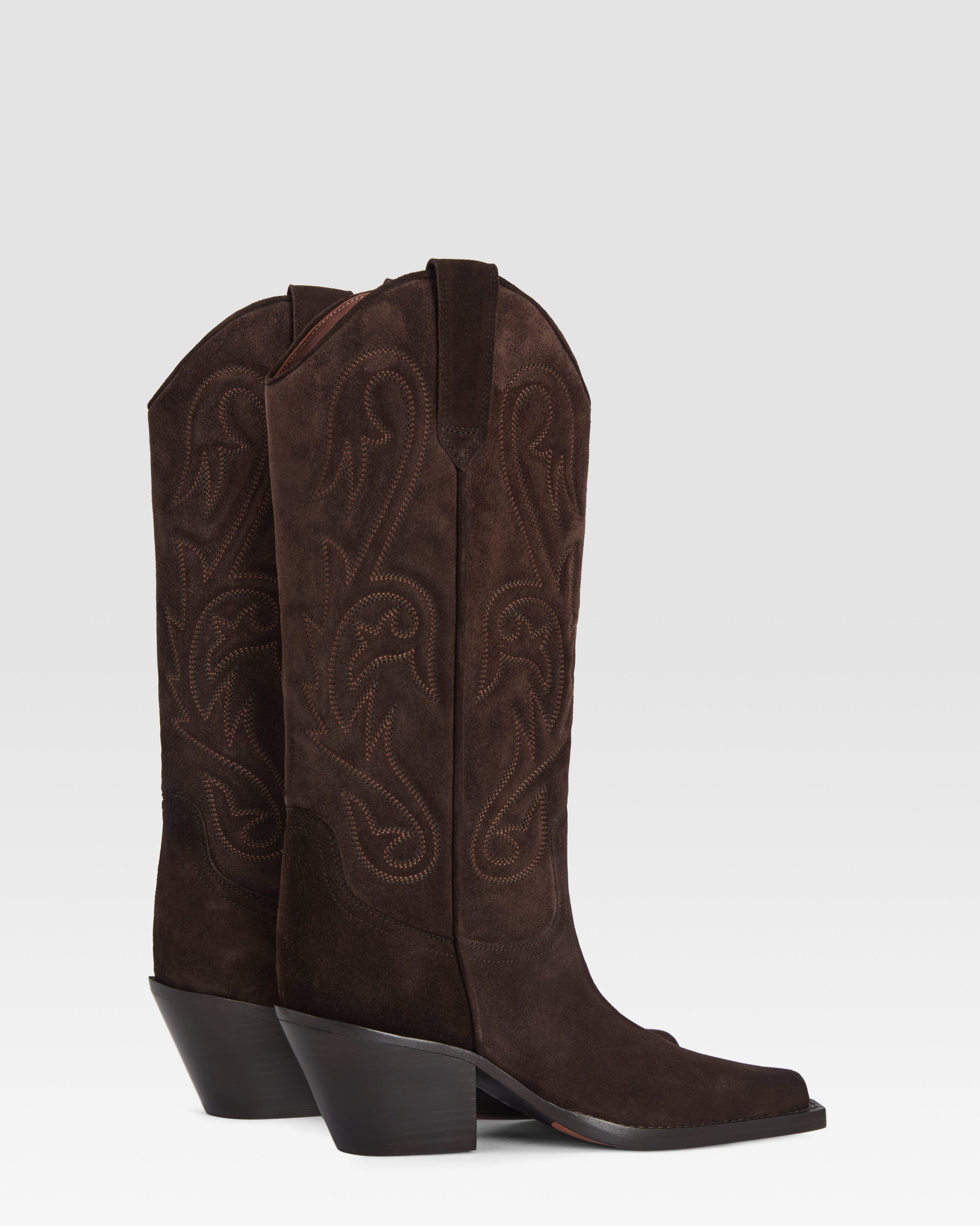 Texan boots in ebony calf suede leather