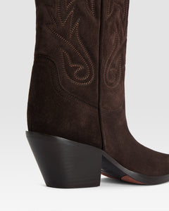 Texan boots in ebony calf suede leather