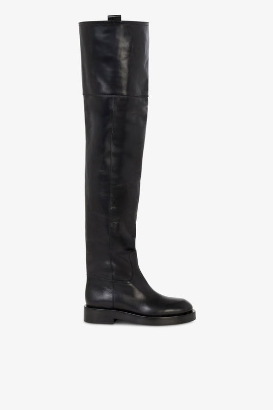 Over-the-knee boots in black calf leather.