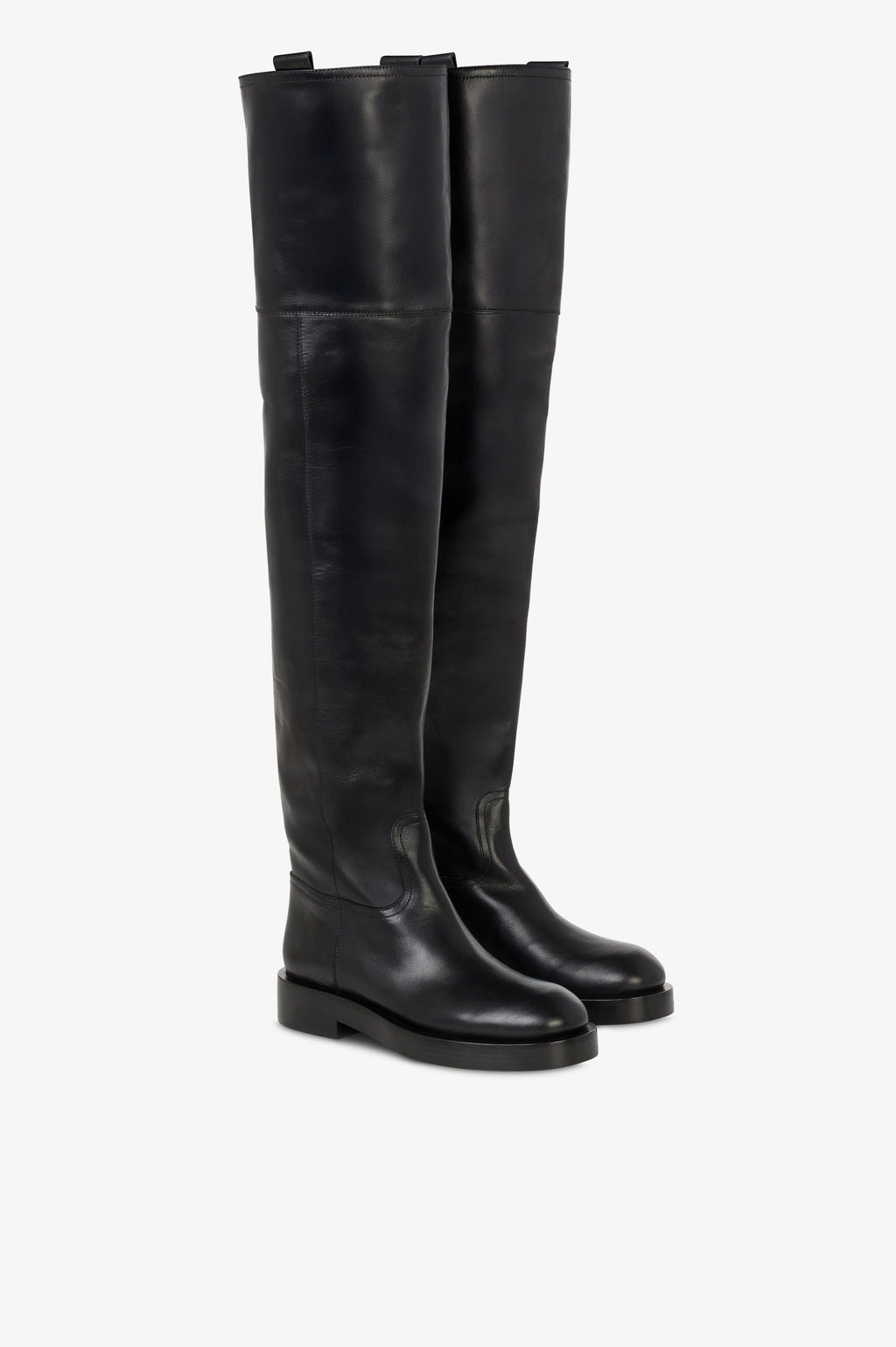 Over-the-knee boots in black calf leather.