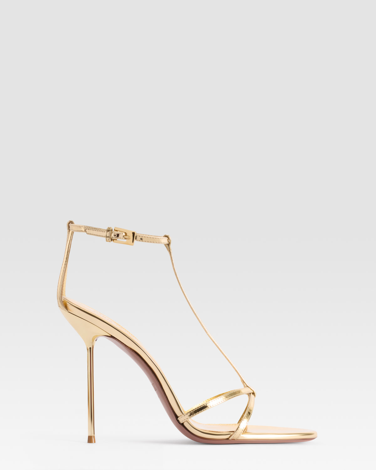 SANDALIA T-STRAP DE PIEL EFECTO ESPEJO