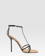SANDALE T-STRAP EN VERNIS ET LIEGE