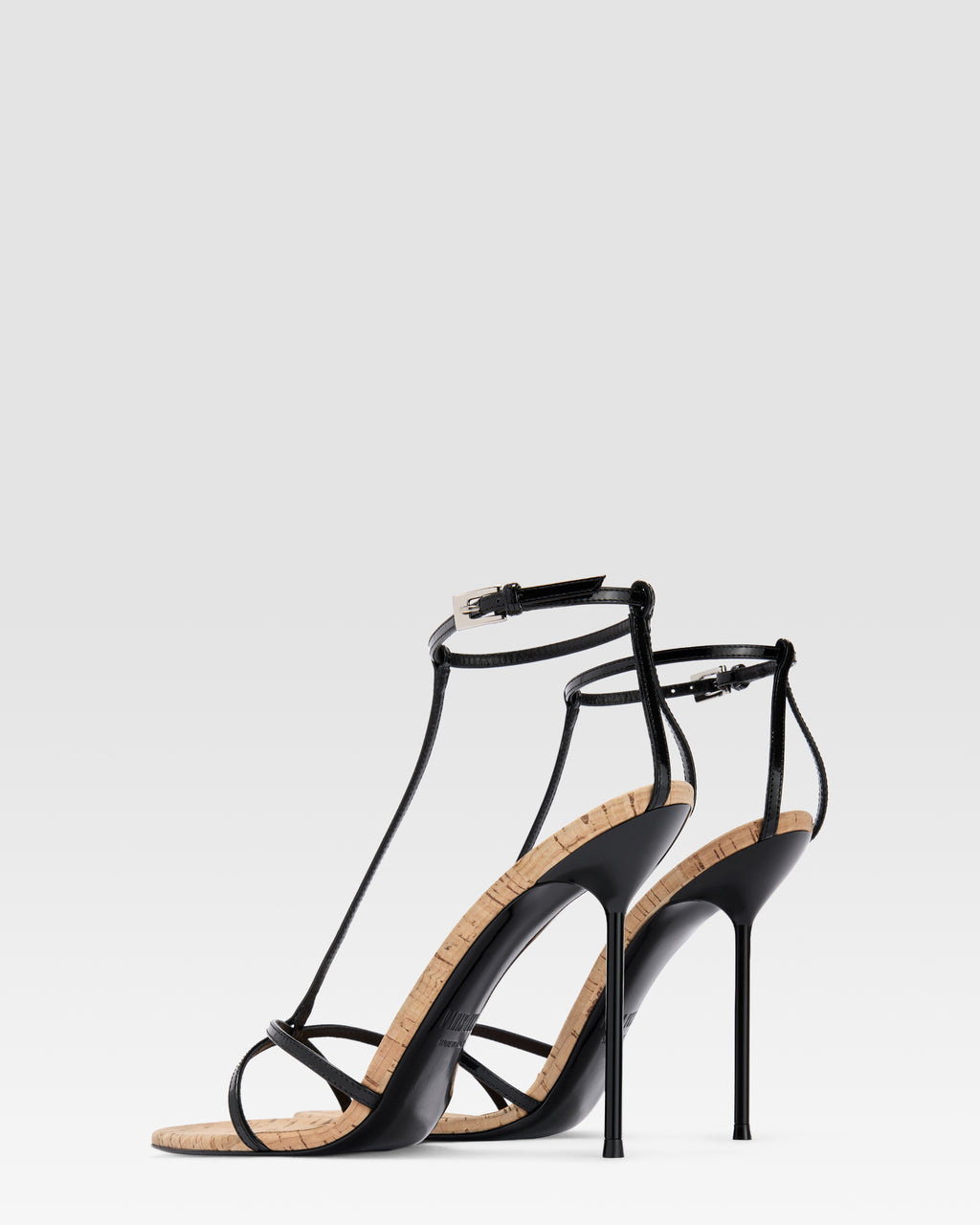 SANDALE T-STRAP EN VERNIS ET LIEGE
