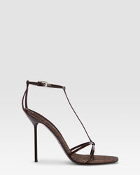 SANDALIA T-STRAP EN CHAROL Y RAFIA — EBANO