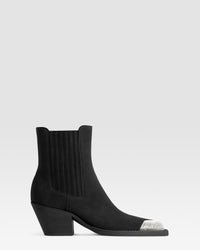 VELOURSLEDER WESTERN ANKLE BOOT MIT METALLKAPPE — BLACK