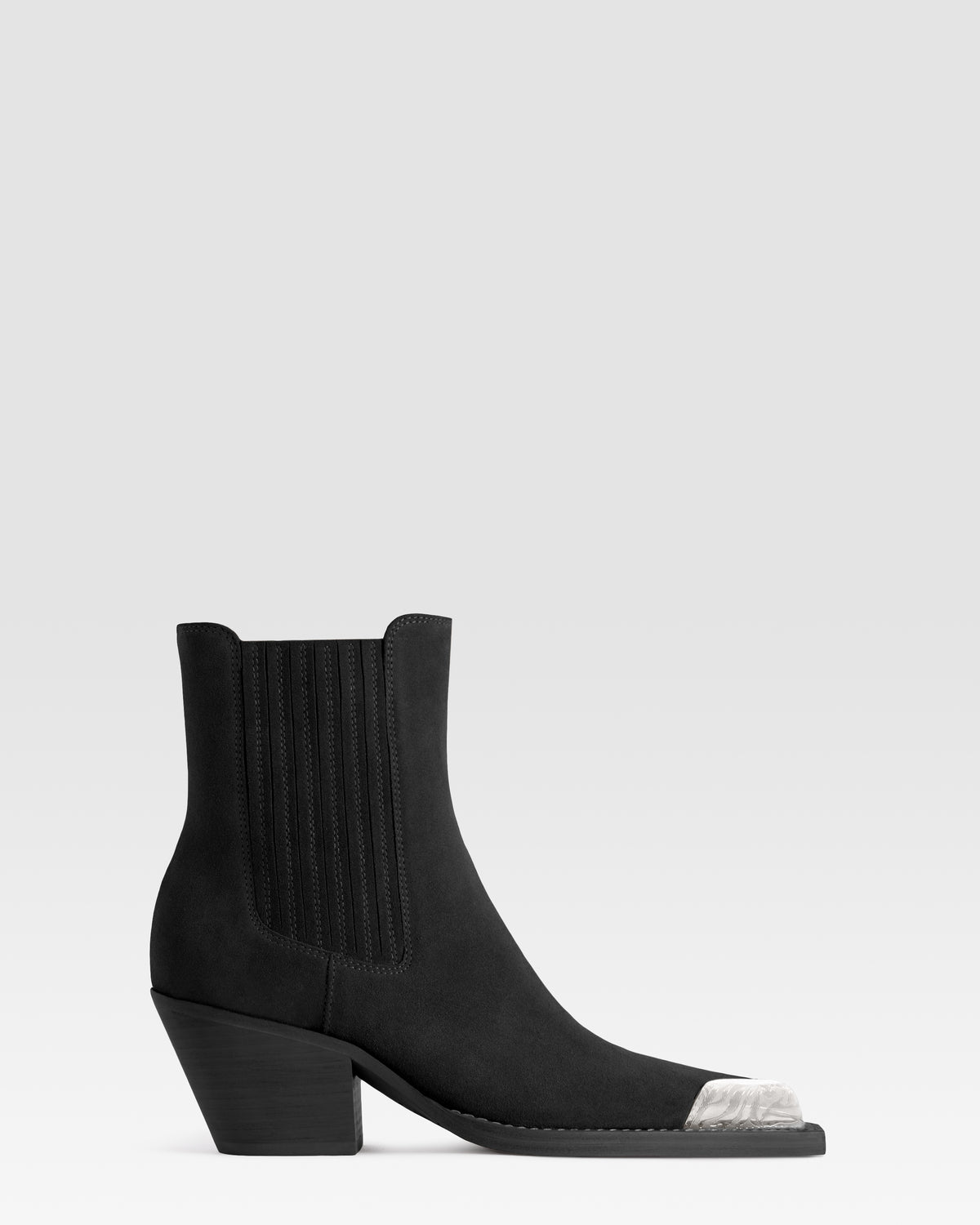 VELOURSLEDER WESTERN ANKLE BOOT MIT METALLKAPPE