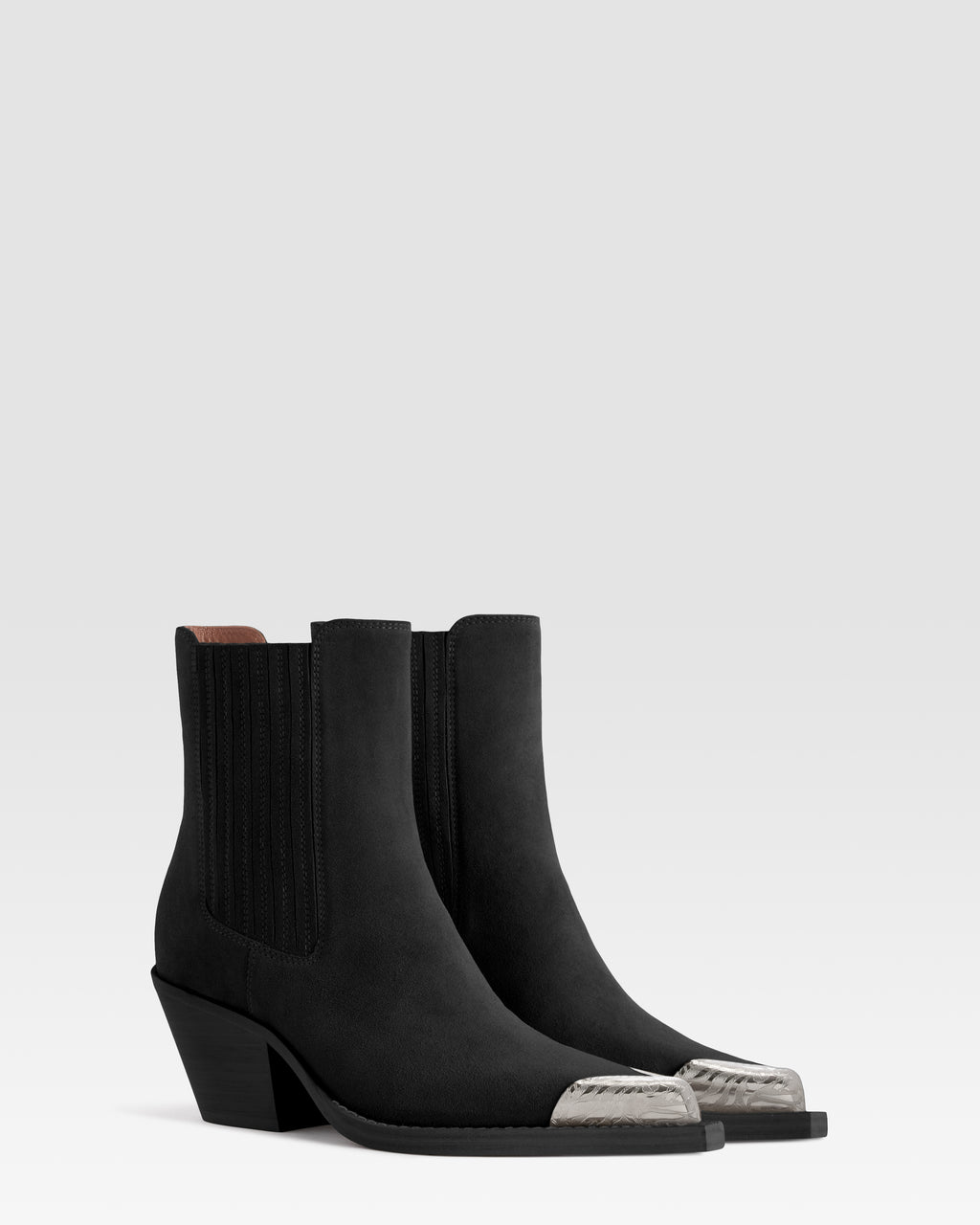 VELOURSLEDER WESTERN ANKLE BOOT MIT METALLKAPPE