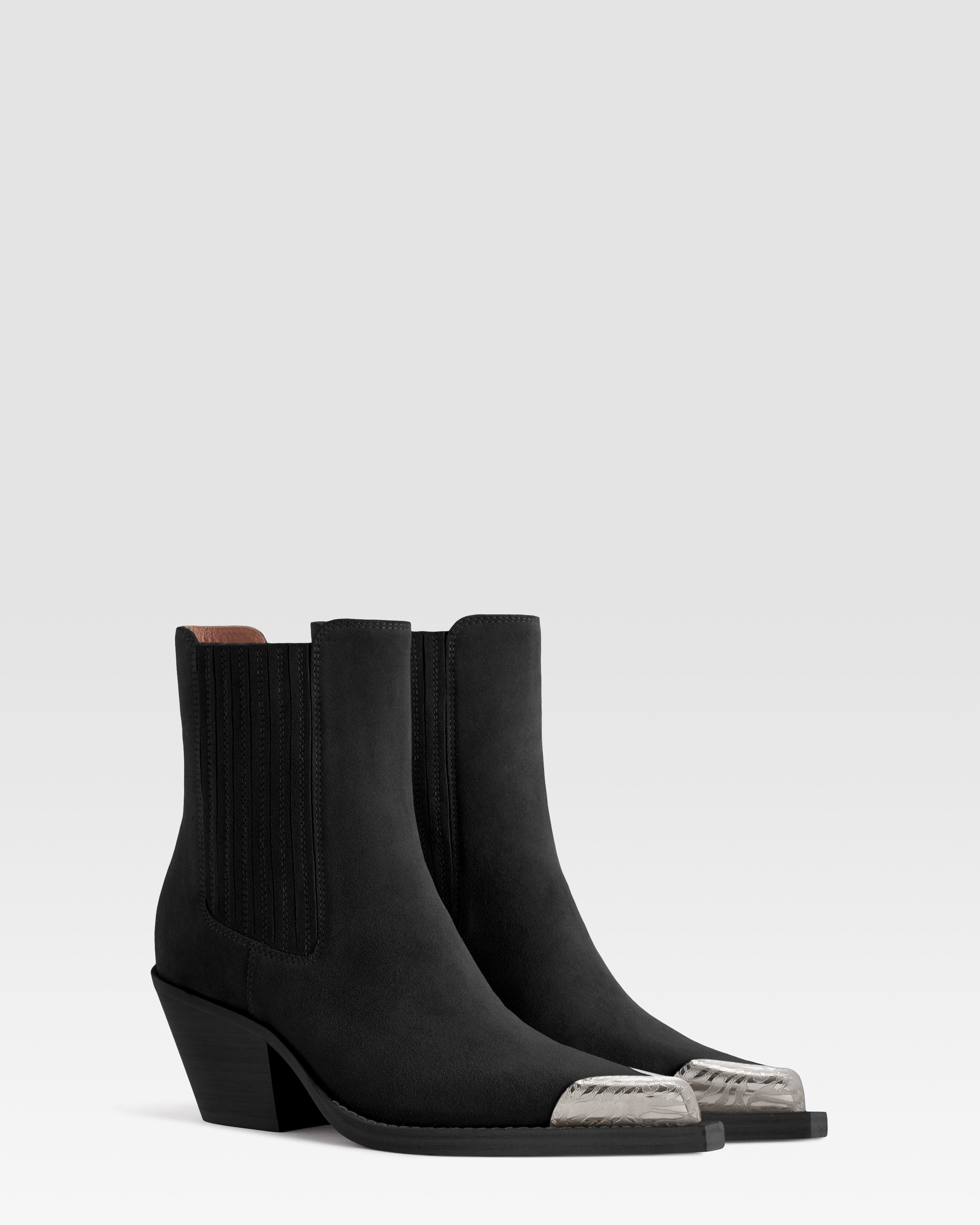 VELOURSLEDER WESTERN ANKLE BOOT MIT METALLKAPPE