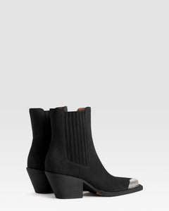 VELOURSLEDER WESTERN ANKLE BOOT MIT METALLKAPPE