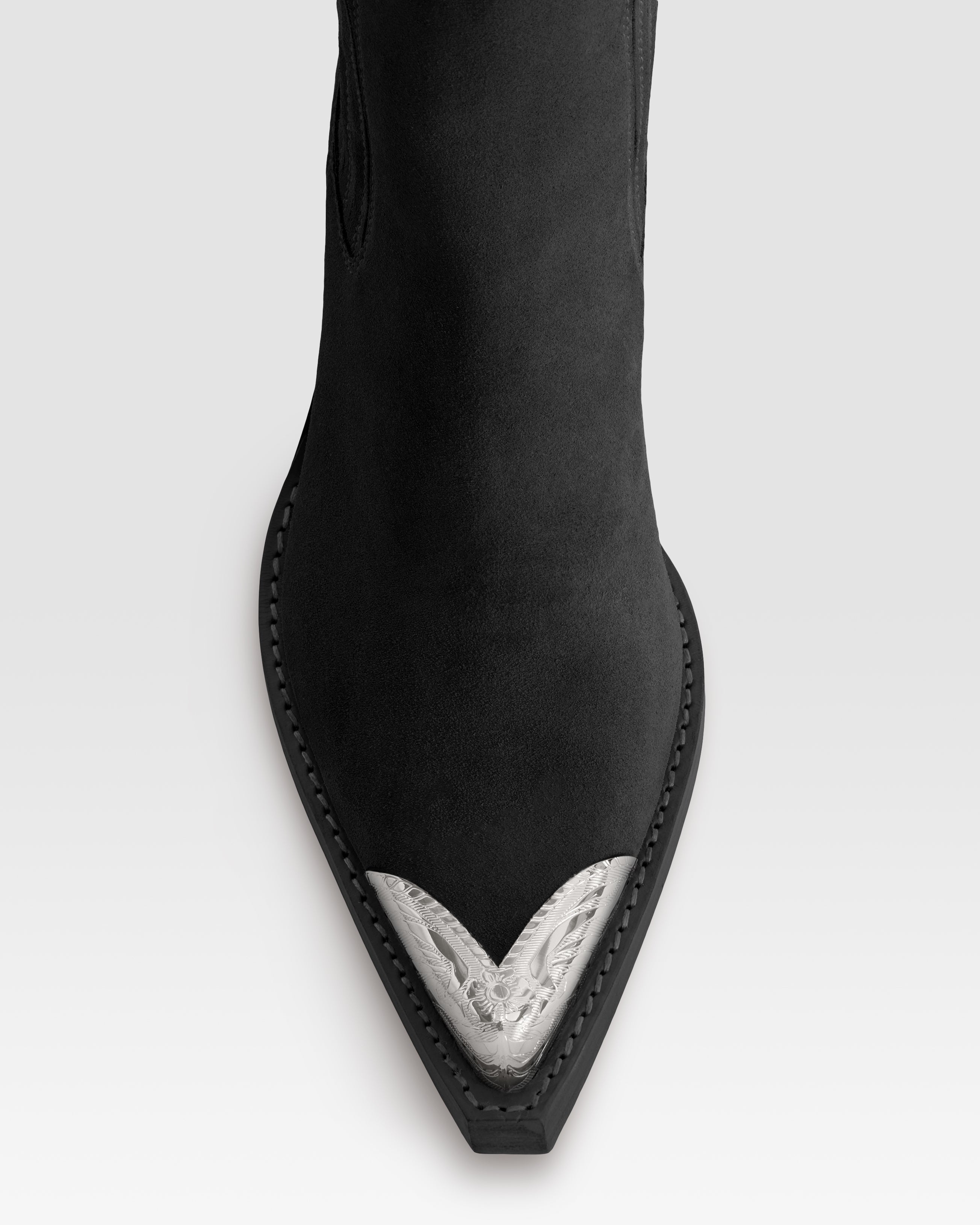 VELOURSLEDER WESTERN ANKLE BOOT MIT METALLKAPPE