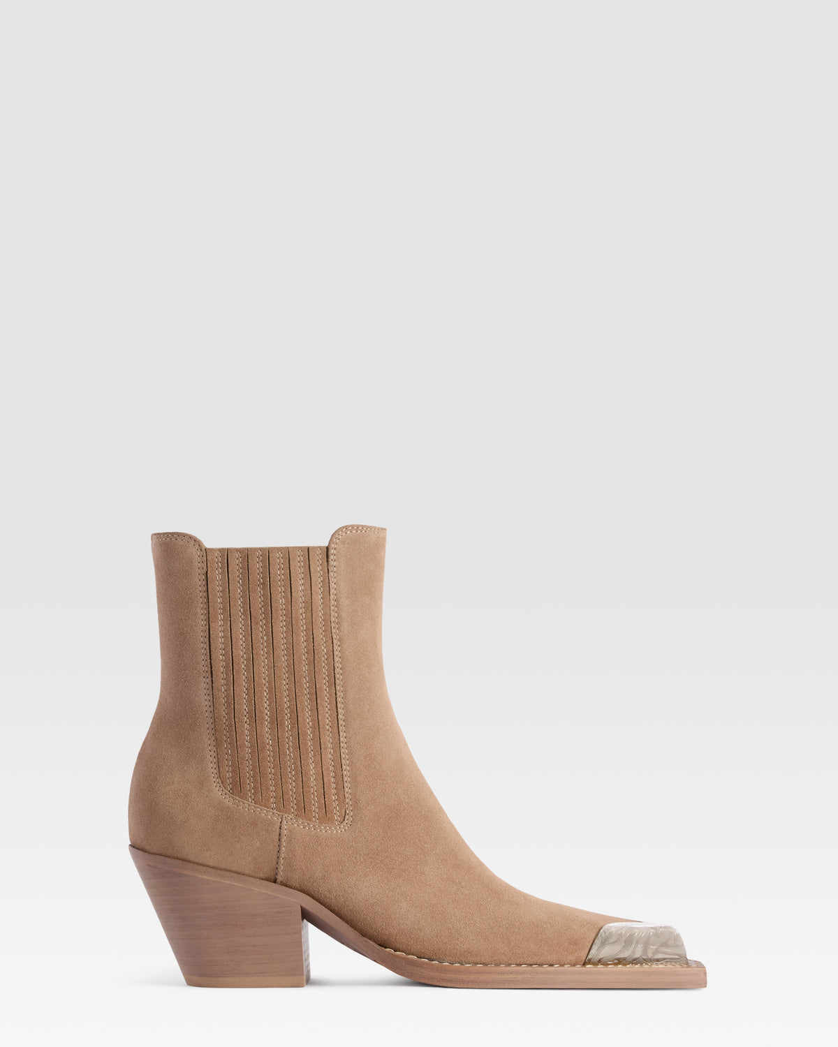 VELOURSLEDER WESTERN ANKLE BOOT MIT METALLKAPPE