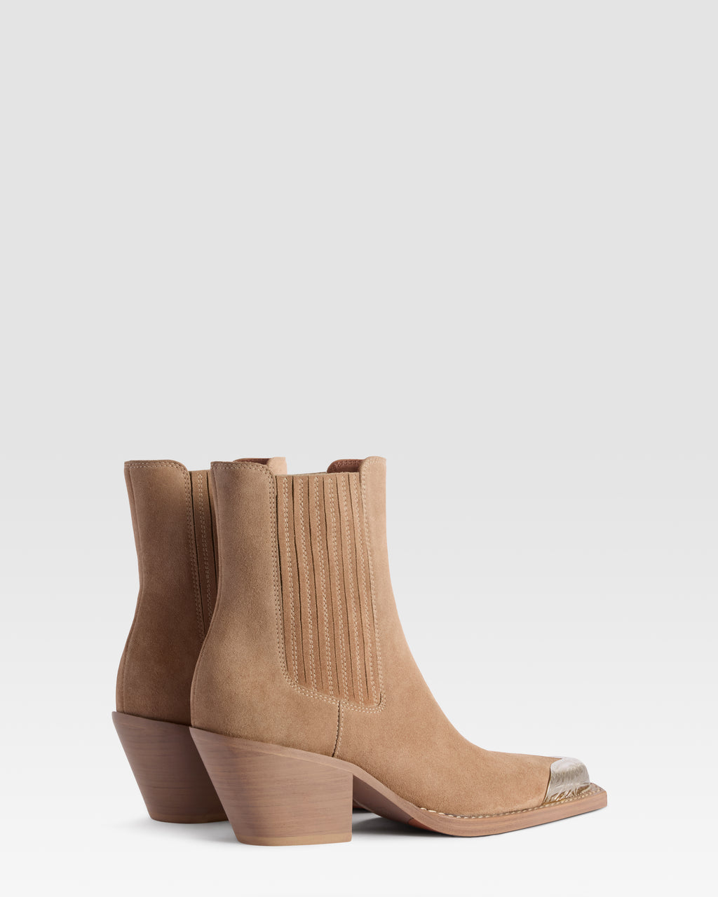 VELOURSLEDER WESTERN ANKLE BOOT MIT METALLKAPPE