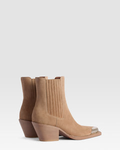 VELOURSLEDER WESTERN ANKLE BOOT MIT METALLKAPPE