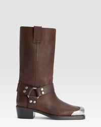 LEATHER BOOT WITH METAL TOE CAP — EBANO