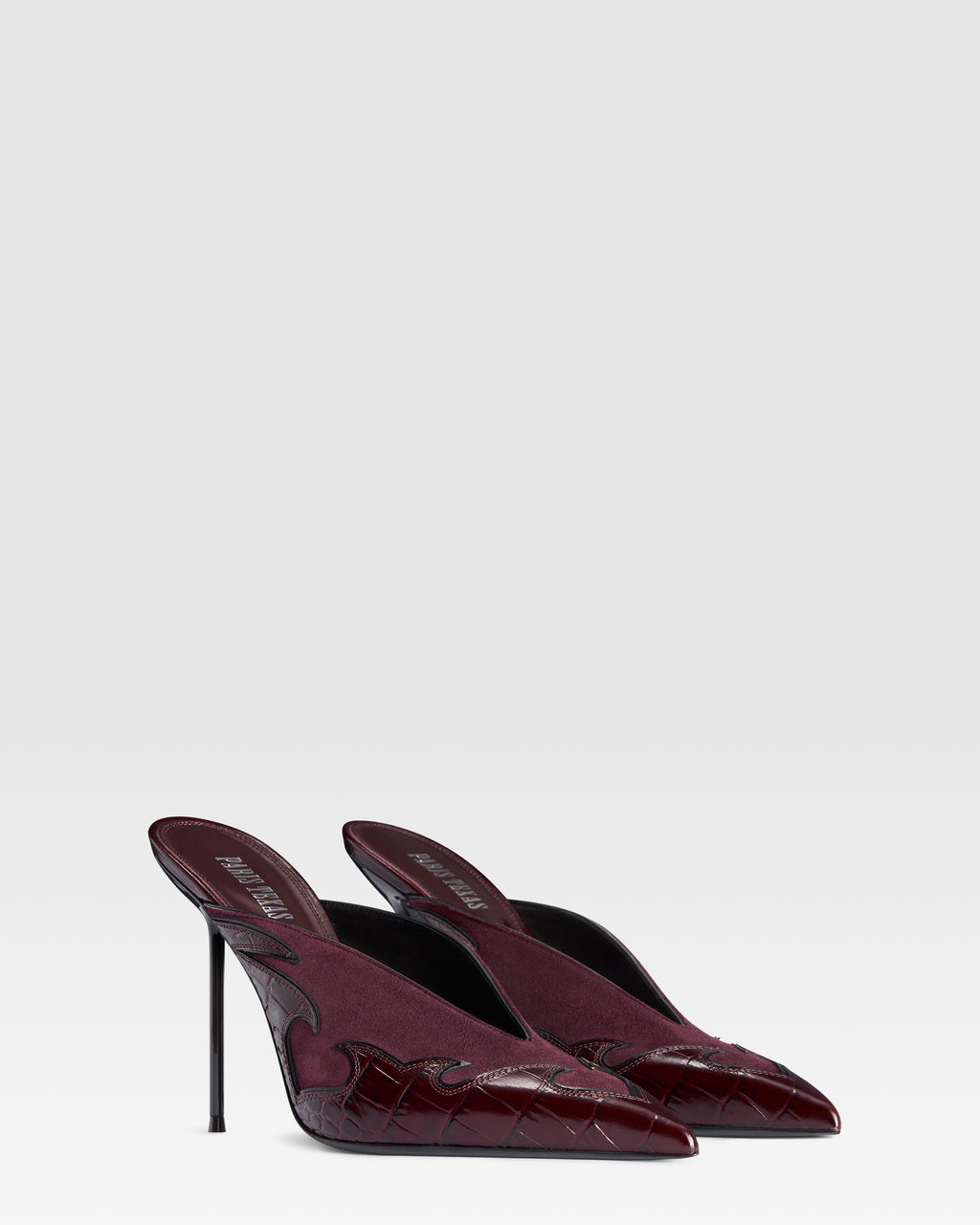 VELOURSLEDER SABOT MIT CUT-OUT-STICKEREI UND HERZ-INLAYS