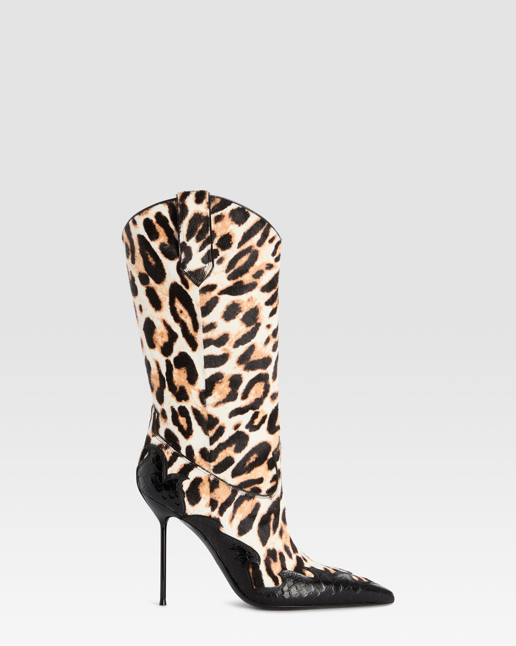 LEOPARD-PRINT HAIRCALF BOOT WITH CUT-OUT EMBROIDERY AND HEART INLAYS