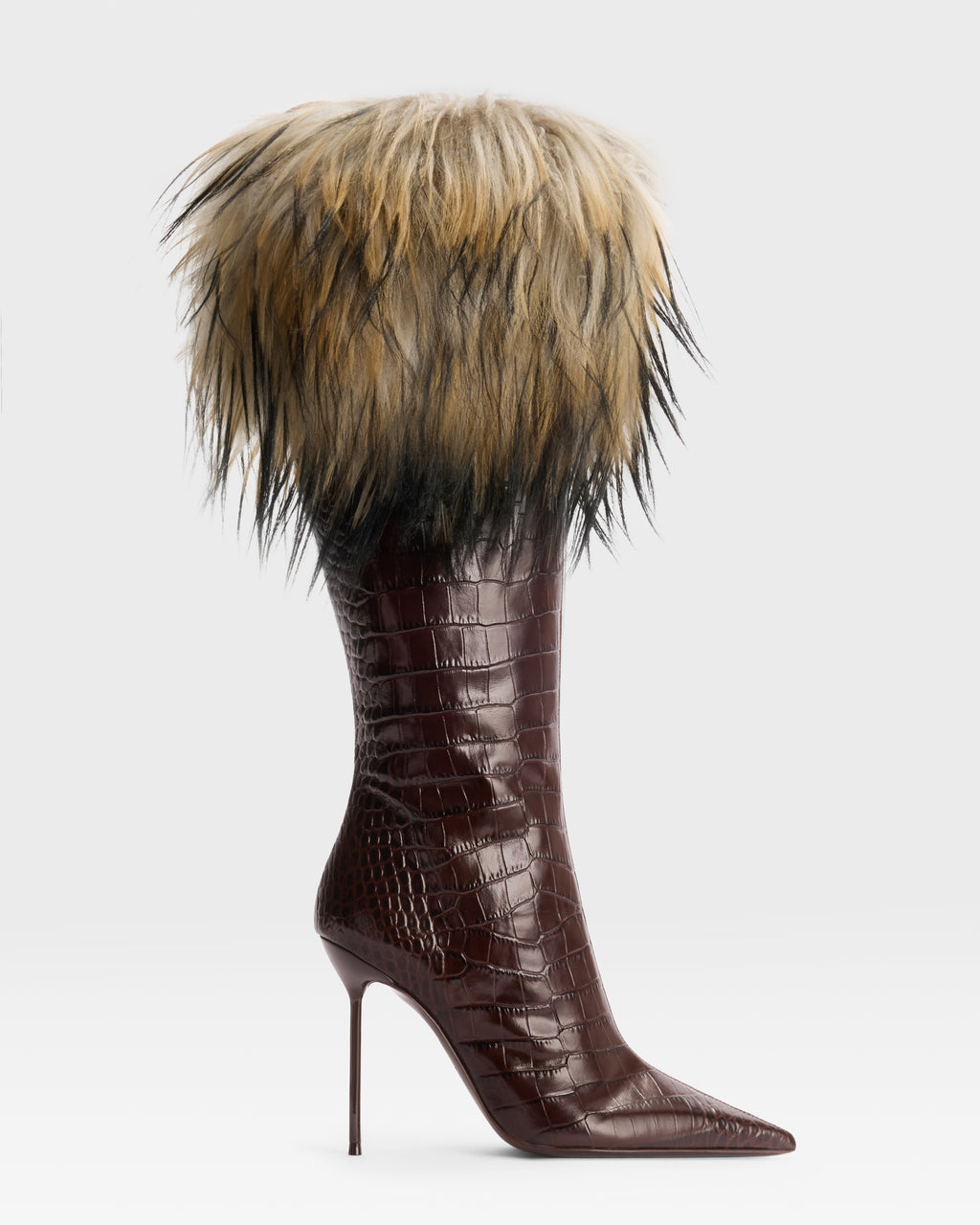 CROCO-PRINT LEATHER BOOT WITH SOFT FURRY BAND