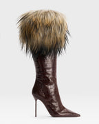 CROCO-PRINT LEATHER BOOT WITH SOFT FURRY BAND